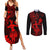 Hawaii Couples Matching Summer Maxi Dress and Long Sleeve Button Shirts Hula Girl Mix Polynesian Plumeria Red Version LT14 Red - Polynesian Pride