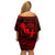 Hawaii Family Matching Off Shoulder Short Dress and Hawaiian Shirt Hula Girl Mix Polynesian Plumeria Red Version LT14 - Polynesian Pride