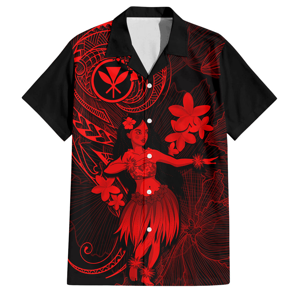 Hawaii Kid Hawaiian Shirt Hula Girl Mix Polynesian Plumeria Red Version LT14 Kid Red - Polynesian Pride