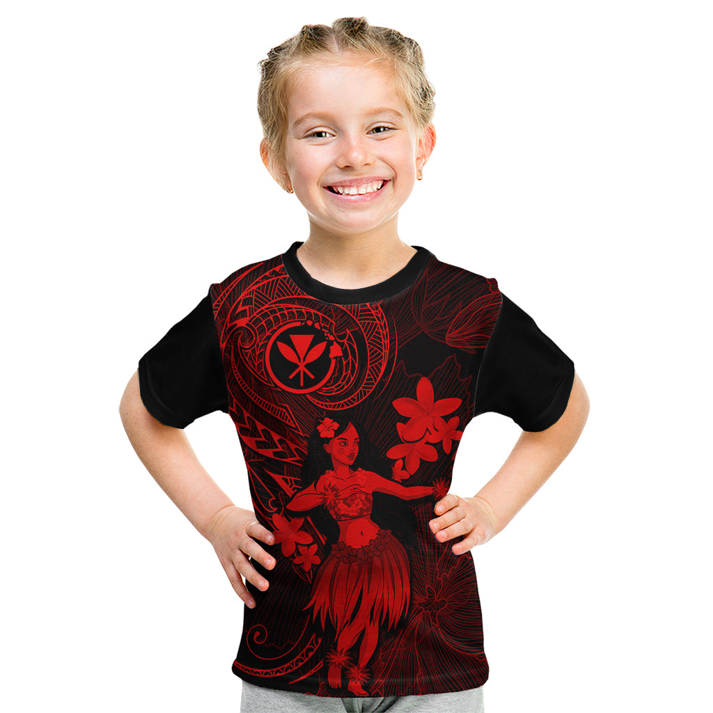 Hawaii Kid T Shirt Hula Girl Mix Polynesian Plumeria Red Version LT14 Red - Polynesian Pride
