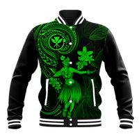 Hawaii Baseball Jacket Hula Girl Mix Polynesian Plumeria Green Version LT14 Unisex Green - Polynesian Pride