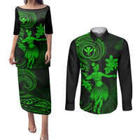 Hawaii Couples Matching Puletasi Dress and Long Sleeve Button Shirts Hula Girl Mix Polynesian Plumeria Green Version LT14 Green - Polynesian Pride