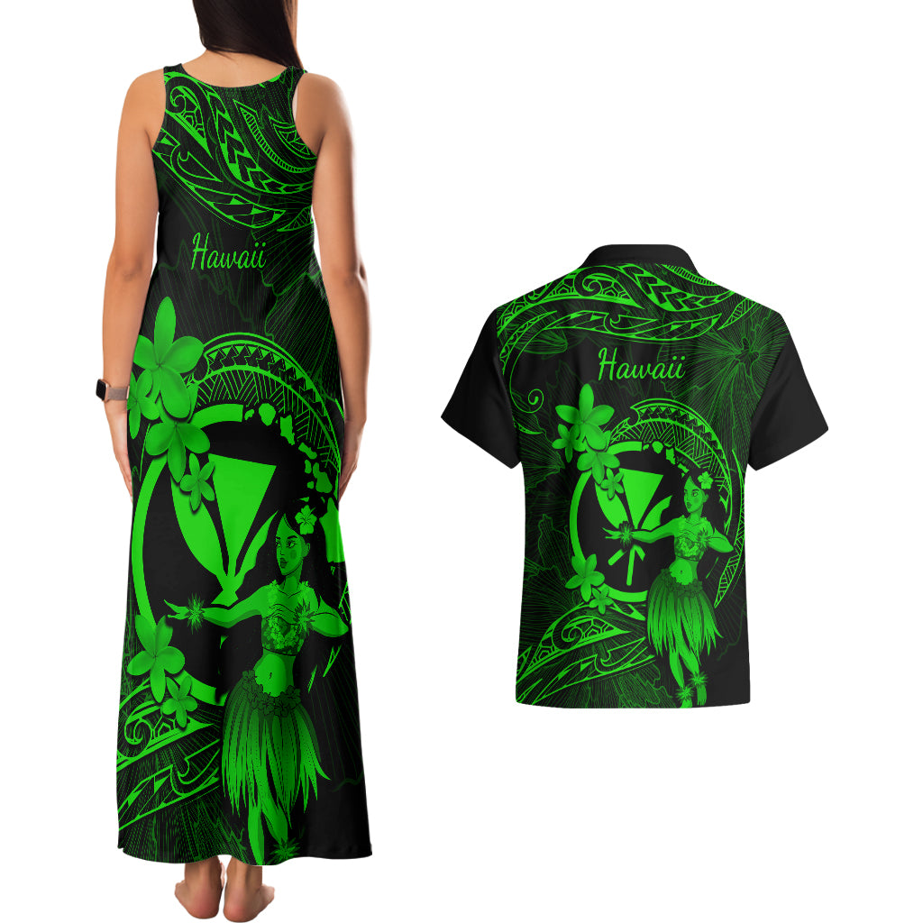 Hawaii Couples Matching Tank Maxi Dress and Hawaiian Shirt Hula Girl Mix Polynesian Plumeria Green Version LT14 - Polynesian Pride