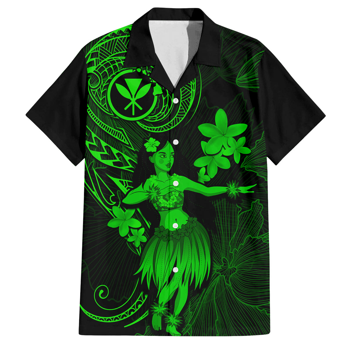 Hawaii Family Matching Puletasi Dress and Hawaiian Shirt Hula Girl Mix Polynesian Plumeria Green Version LT14 Dad's Shirt - Short Sleeve Green - Polynesian Pride