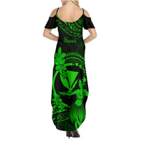 Hawaii Family Matching Summer Maxi Dress and Hawaiian Shirt Hula Girl Mix Polynesian Plumeria Green Version LT14 - Polynesian Pride