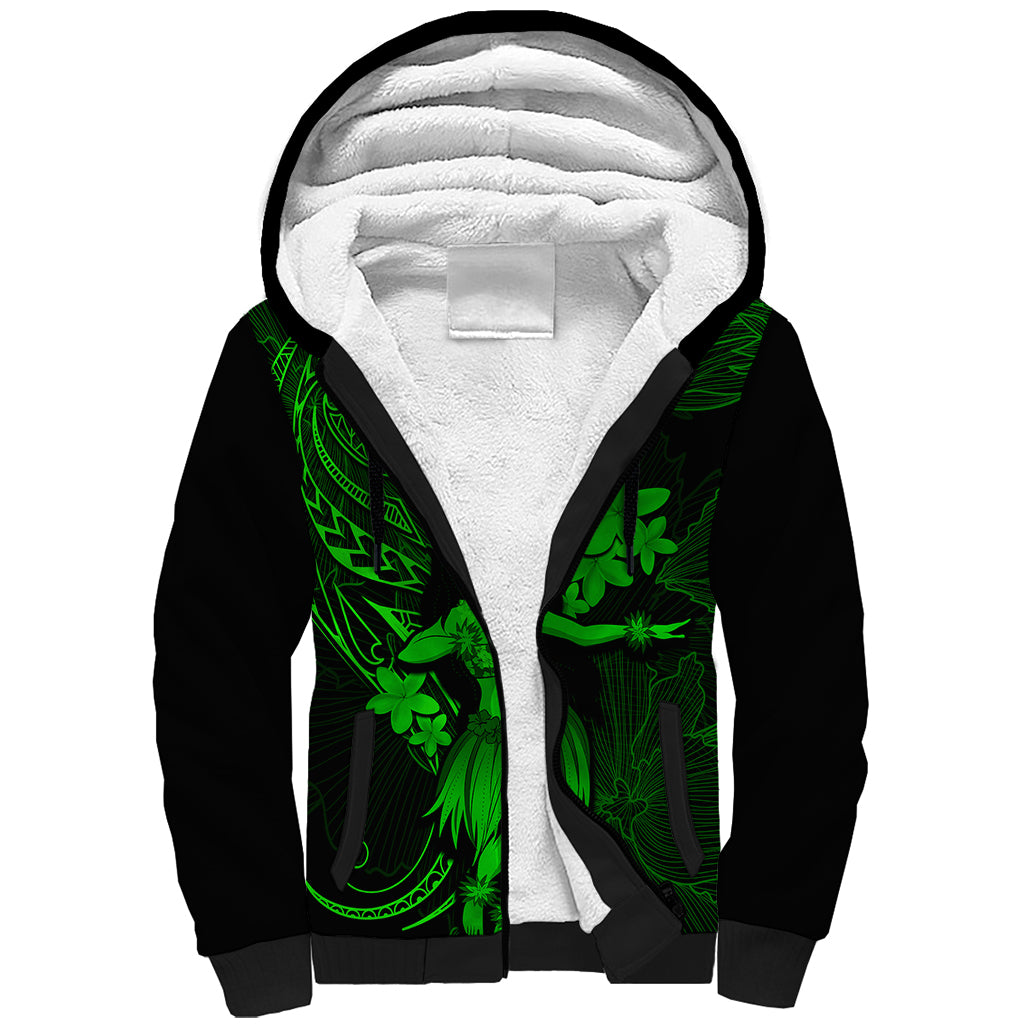 Hawaii Sherpa Hoodie Hula Girl Mix Polynesian Plumeria Green Version LT14 Unisex Green - Polynesian Pride