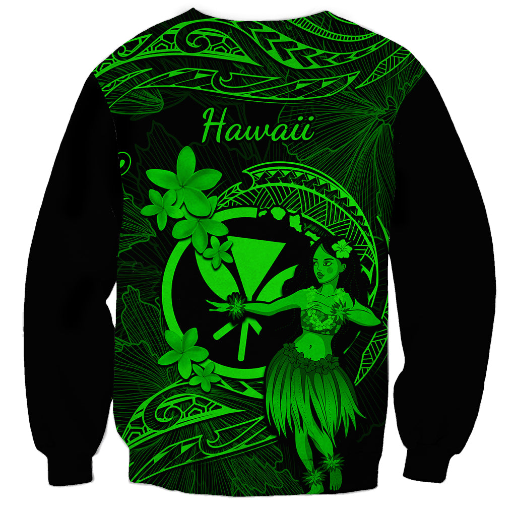 Hawaii Sweatshirt Hula Girl Mix Polynesian Plumeria Green Version LT14 - Polynesian Pride
