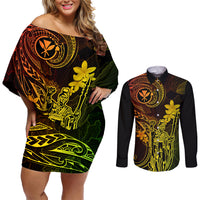 Hawaii Couples Matching Off Shoulder Short Dress and Long Sleeve Button Shirts King Kamehameha Mix Polynesian Plumeria Reggae Version LT14 Reggae - Polynesian Pride