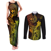 Hawaii Couples Matching Tank Maxi Dress and Long Sleeve Button Shirts King Kamehameha Mix Polynesian Plumeria Reggae Version LT14 Reggae - Polynesian Pride