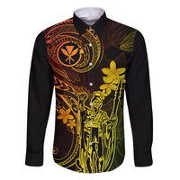 Hawaii Family Matching Off Shoulder Maxi Dress and Hawaiian Shirt King Kamehameha Mix Polynesian Plumeria Reggae Version LT14 Dad's Shirt - Long Sleeve Reggae - Polynesian Pride