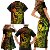 Hawaii Family Matching Short Sleeve Bodycon Dress and Hawaiian Shirt King Kamehameha Mix Polynesian Plumeria Reggae Version LT14 - Polynesian Pride