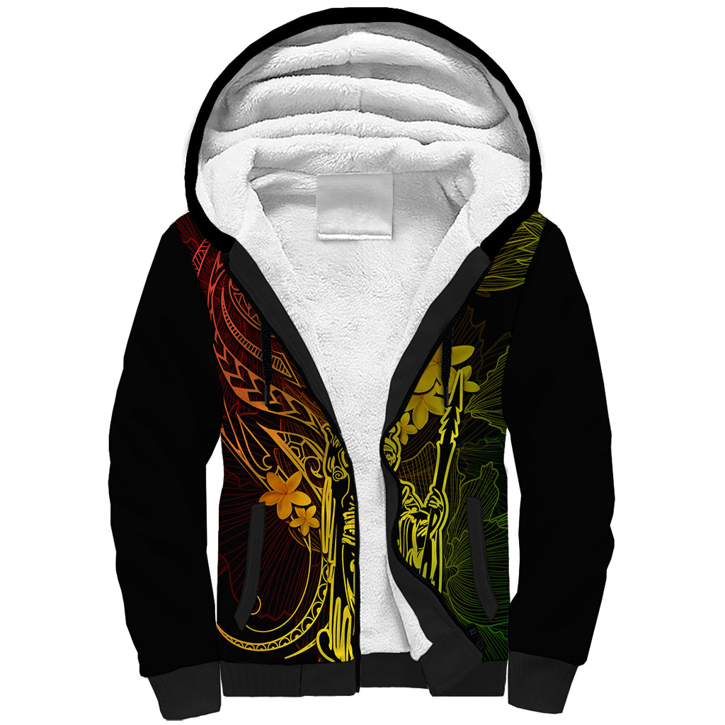 Hawaii Sherpa Hoodie King Kamehameha Mix Polynesian Plumeria Reggae Version LT14 Unisex Reggae - Polynesian Pride