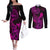 Hawaii Couples Matching Off The Shoulder Long Sleeve Dress and Long Sleeve Button Shirts King Kamehameha Mix Polynesian Plumeria Pink Version LT14 Pink - Polynesian Pride