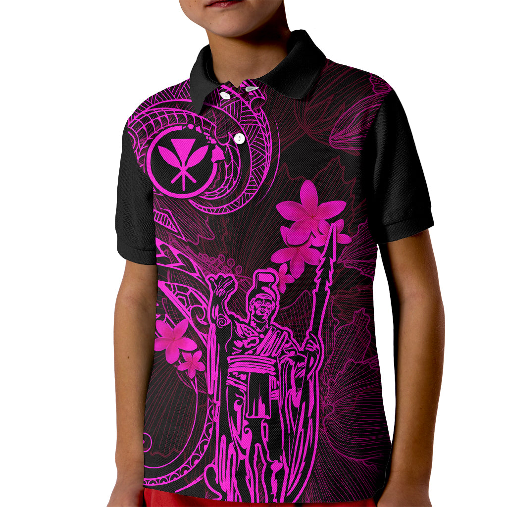 Hawaii Kid Polo Shirt King Kamehameha Mix Polynesian Plumeria Pink Version LT14 Kid Pink - Polynesian Pride