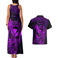 Hawaii Couples Matching Tank Maxi Dress and Hawaiian Shirt King Kamehameha Mix Polynesian Plumeria Purple Version LT14 - Polynesian Pride