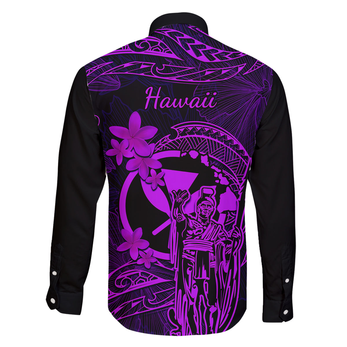 Hawaii Family Matching Off Shoulder Long Sleeve Dress and Hawaiian Shirt King Kamehameha Mix Polynesian Plumeria Purple Version LT14 - Polynesian Pride