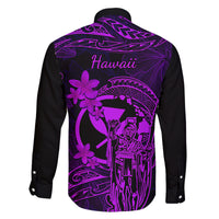 Hawaii Family Matching Off Shoulder Maxi Dress and Hawaiian Shirt King Kamehameha Mix Polynesian Plumeria Purple Version LT14 - Polynesian Pride