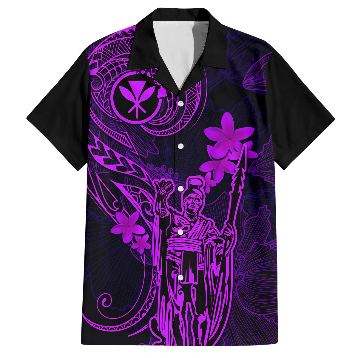 Hawaii Family Matching Tank Maxi Dress and Hawaiian Shirt King Kamehameha Mix Polynesian Plumeria Purple Version LT14 Dad's Shirt - Short Sleeve Purple - Polynesian Pride