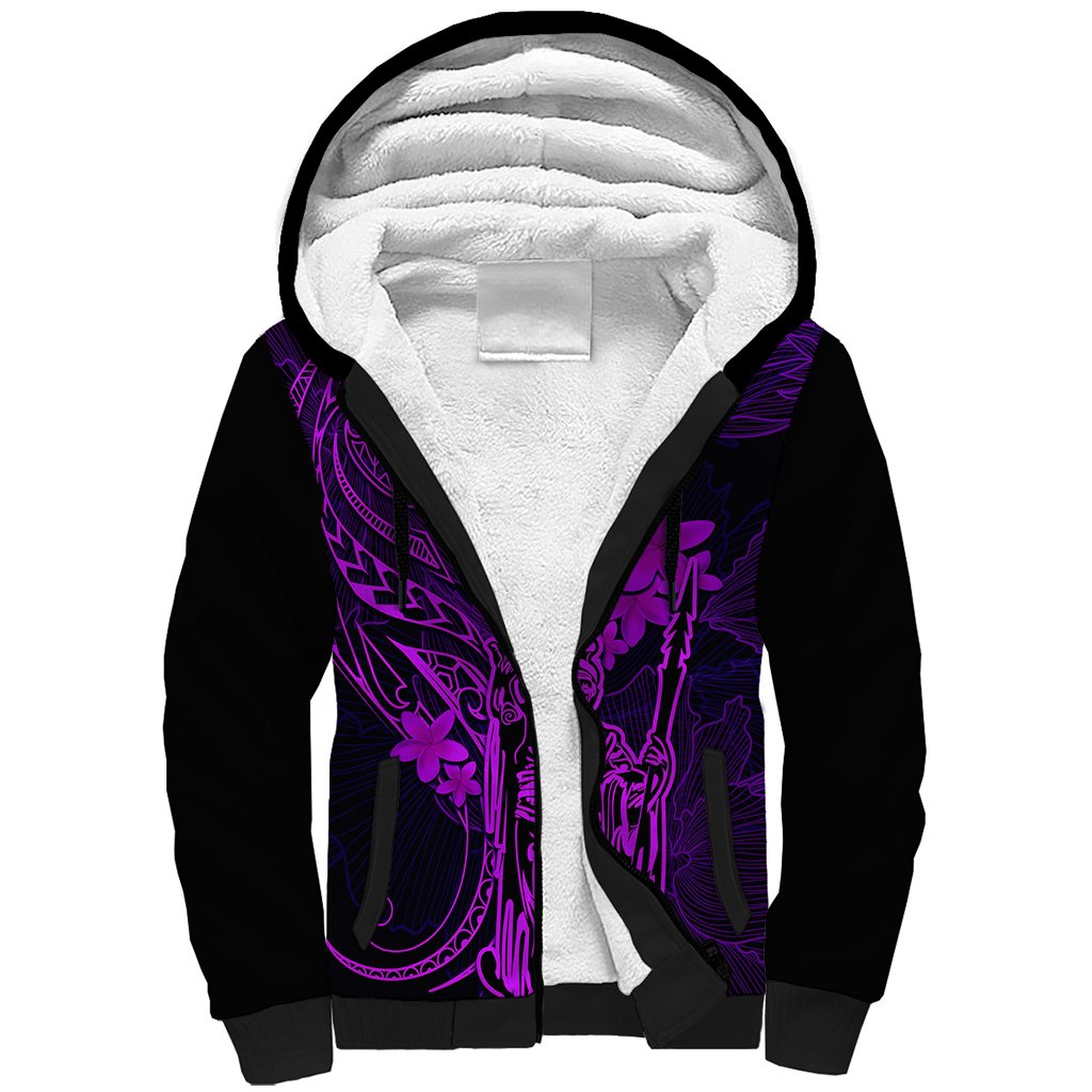 Hawaii Sherpa Hoodie King Kamehameha Mix Polynesian Plumeria Purple Version LT14 Unisex Purple - Polynesian Pride