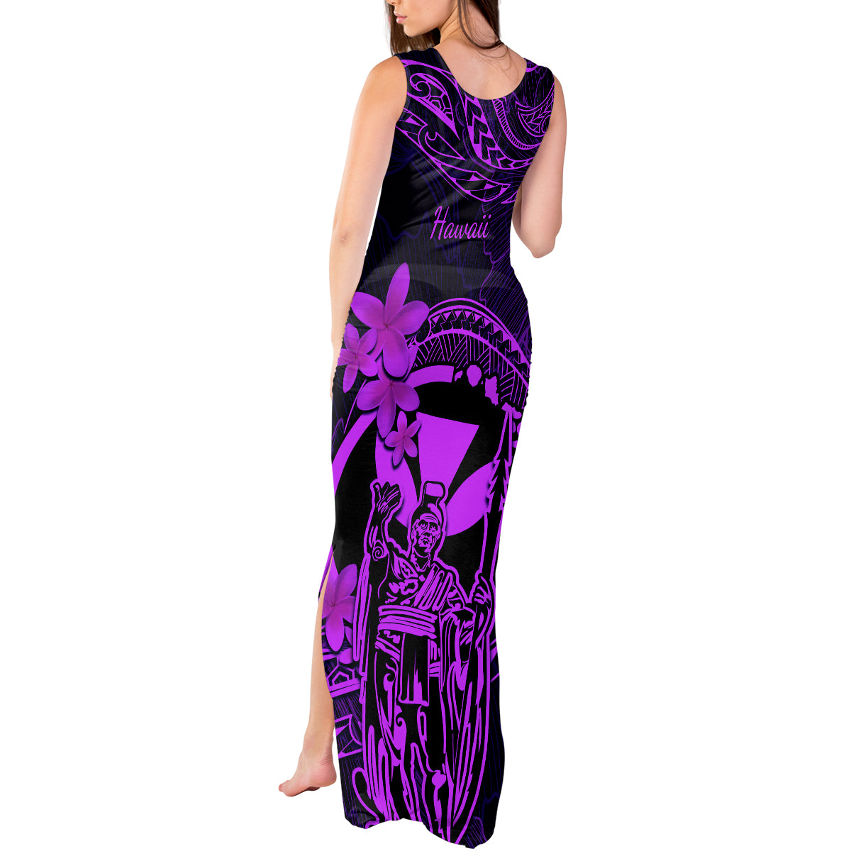 Hawaii Tank Maxi Dress King Kamehameha Mix Polynesian Plumeria Purple Version LT14 - Polynesian Pride