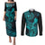 Hawaii Couples Matching Puletasi Dress and Long Sleeve Button Shirts King Kamehameha Mix Polynesian Plumeria Turquoise Version LT14 Turquoise - Polynesian Pride