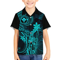 Hawaii Family Matching Summer Maxi Dress and Hawaiian Shirt King Kamehameha Mix Polynesian Plumeria Turquoise Version LT14 Dad's Shirt - Long Sleeve Turquoise - Polynesian Pride
