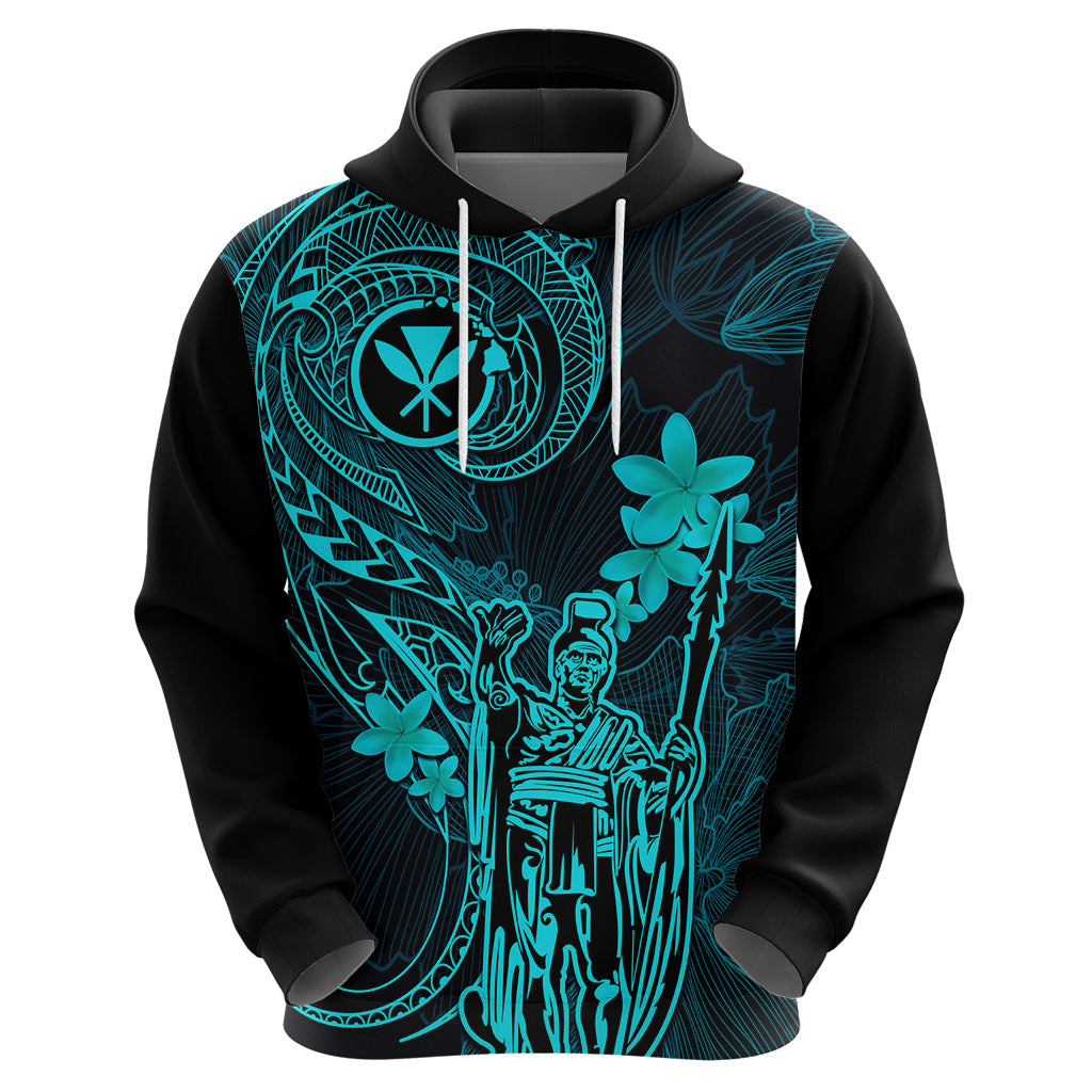 Hawaii Hoodie King Kamehameha Mix Polynesian Plumeria Turquoise Version LT14 - Polynesian Pride
