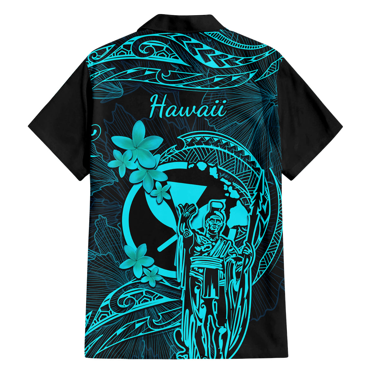 Hawaii Kid Hawaiian Shirt King Kamehameha Mix Polynesian Plumeria Turquoise Version LT14 - Polynesian Pride