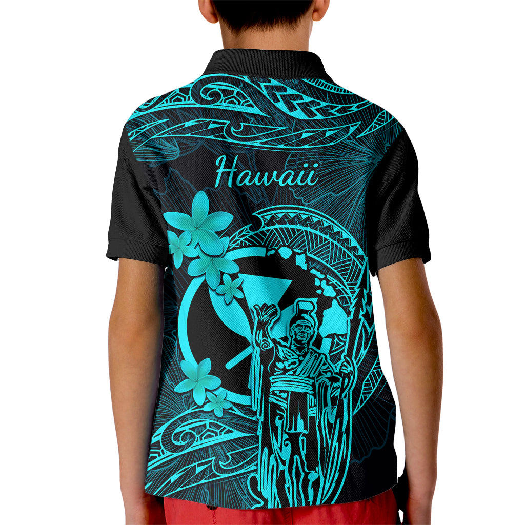 Hawaii Kid Polo Shirt King Kamehameha Mix Polynesian Plumeria Turquoise Version LT14 - Polynesian Pride