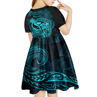 Hawaii Kid Short Sleeve Dress King Kamehameha Mix Polynesian Plumeria Turquoise Version LT14 - Polynesian Pride