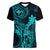 Hawaii Women V Neck T Shirt King Kamehameha Mix Polynesian Plumeria Turquoise Version LT14 Female Turquoise - Polynesian Pride