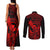 Hawaii Couples Matching Tank Maxi Dress and Long Sleeve Button Shirts King Kamehameha Mix Polynesian Plumeria Red Version LT14 - Polynesian Pride