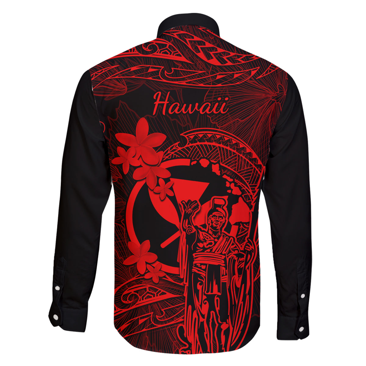 Hawaii Family Matching Off Shoulder Long Sleeve Dress and Hawaiian Shirt King Kamehameha Mix Polynesian Plumeria Red Version LT14 - Polynesian Pride