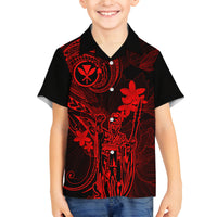 Hawaii Family Matching Off Shoulder Maxi Dress and Hawaiian Shirt King Kamehameha Mix Polynesian Plumeria Red Version LT14 Son's Shirt Red - Polynesian Pride
