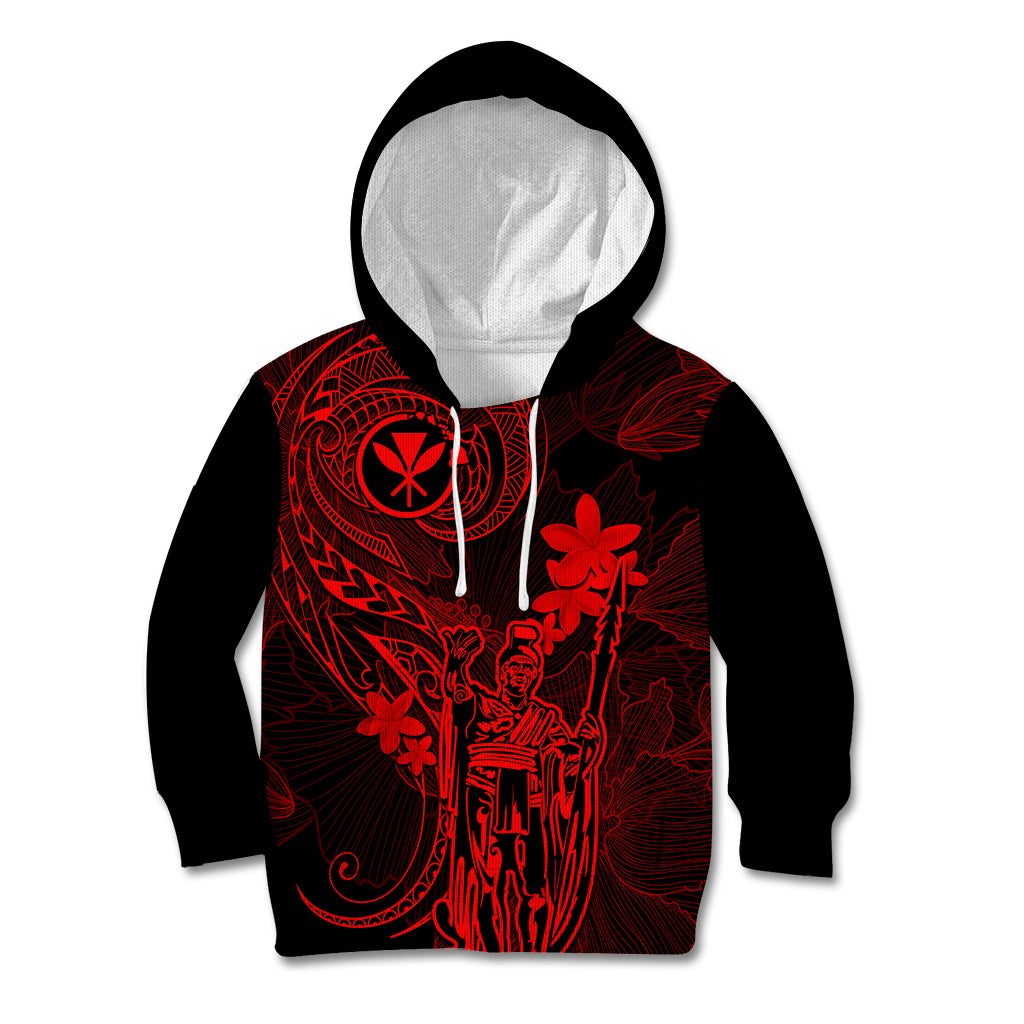 Hawaii Kid Hoodie King Kamehameha Mix Polynesian Plumeria Red Version LT14 Red - Polynesian Pride