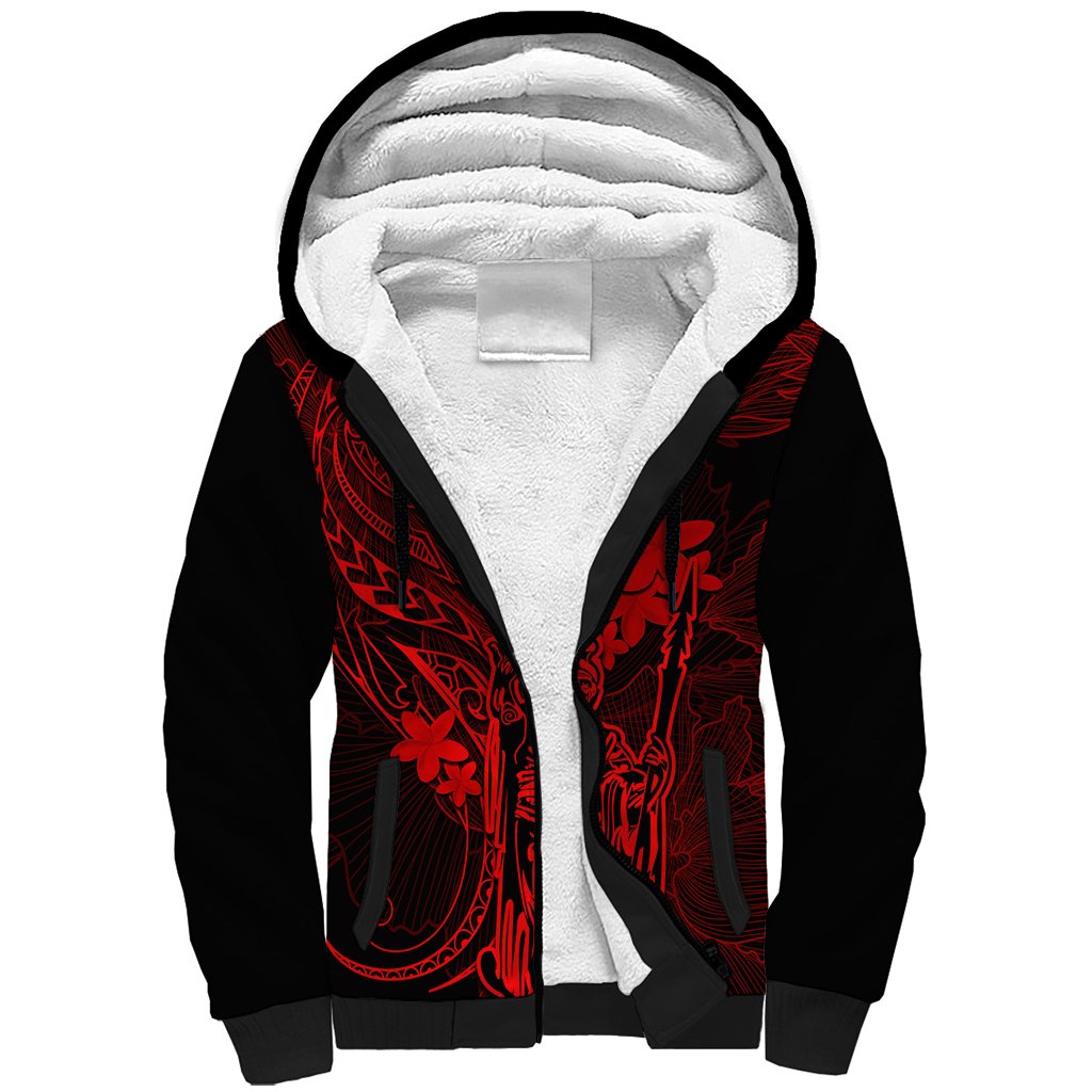Hawaii Sherpa Hoodie King Kamehameha Mix Polynesian Plumeria Red Version LT14 Unisex Red - Polynesian Pride