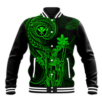 Hawaii Baseball Jacket King Kamehameha Mix Polynesian Plumeria Green Version LT14 Unisex Green - Polynesian Pride