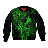 Hawaii Bomber Jacket King Kamehameha Mix Polynesian Plumeria Green Version LT14 Unisex Green - Polynesian Pride