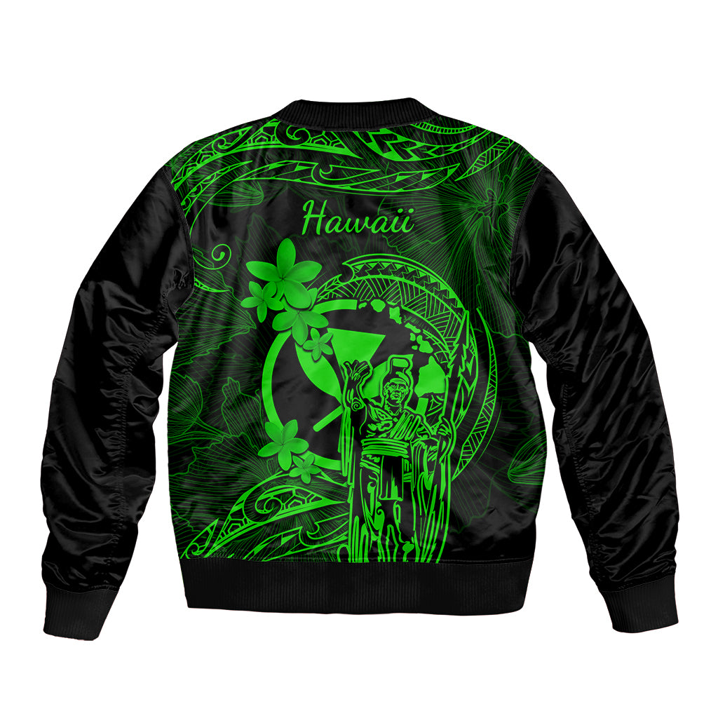 Hawaii Bomber Jacket King Kamehameha Mix Polynesian Plumeria Green Version LT14 - Polynesian Pride