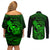 Hawaii Couples Matching Off Shoulder Short Dress and Long Sleeve Button Shirts King Kamehameha Mix Polynesian Plumeria Green Version LT14 - Polynesian Pride