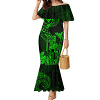Hawaii Family Matching Mermaid Dress and Hawaiian Shirt King Kamehameha Mix Polynesian Plumeria Green Version LT14 Mom's Dress Green - Polynesian Pride