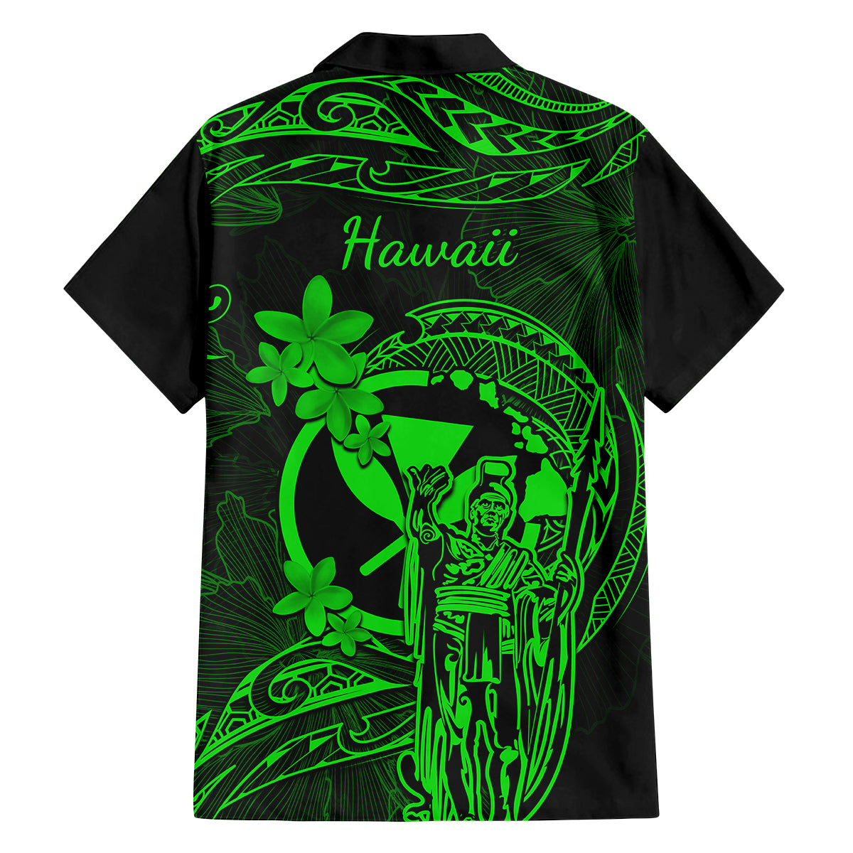 Hawaii Kid Hawaiian Shirt King Kamehameha Mix Polynesian Plumeria Green Version LT14 - Polynesian Pride