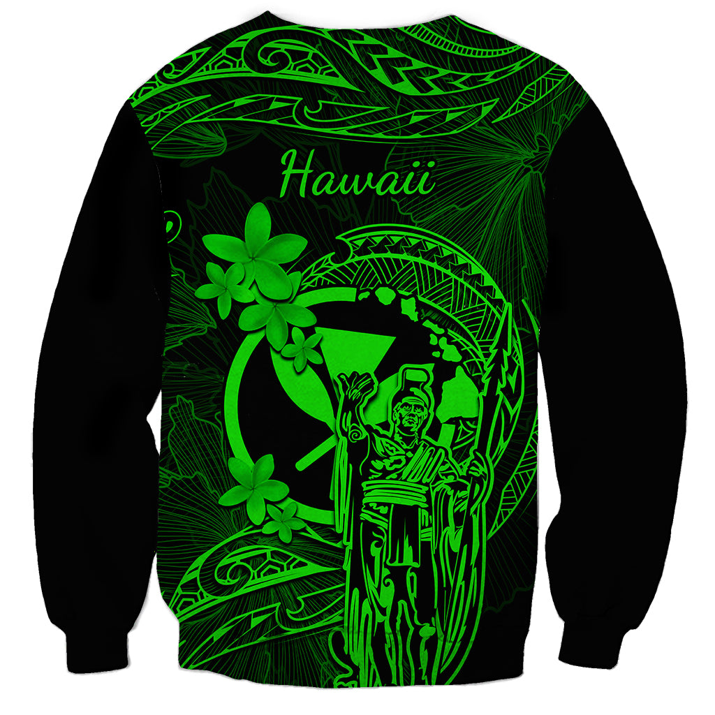 Hawaii Sweatshirt King Kamehameha Mix Polynesian Plumeria Green Version LT14 - Polynesian Pride
