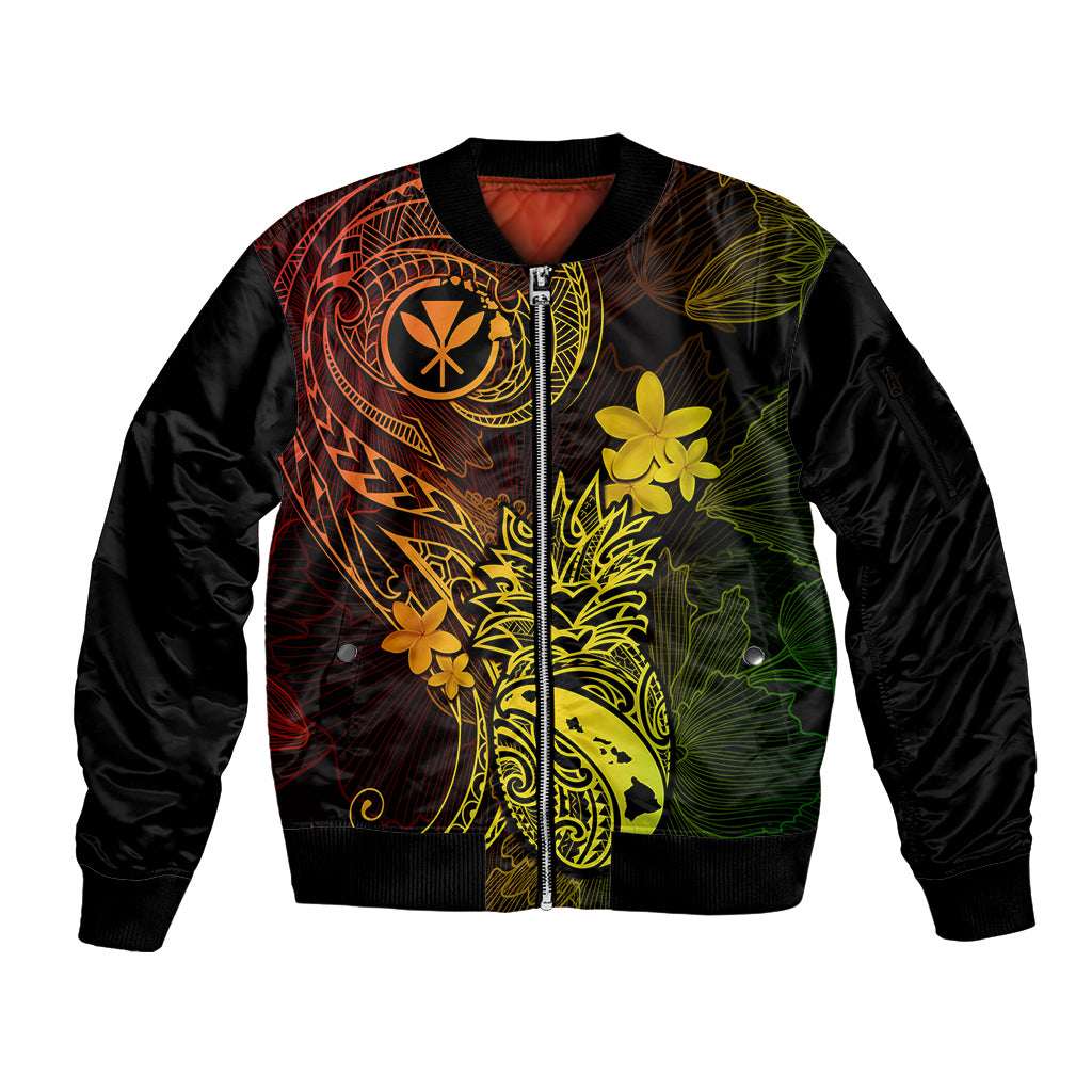 Hawaii Sleeve Zip Bomber Jacket Pineapple Mix Polynesian Plumeria Reggae Version LT14 Unisex Reggae - Polynesian Pride