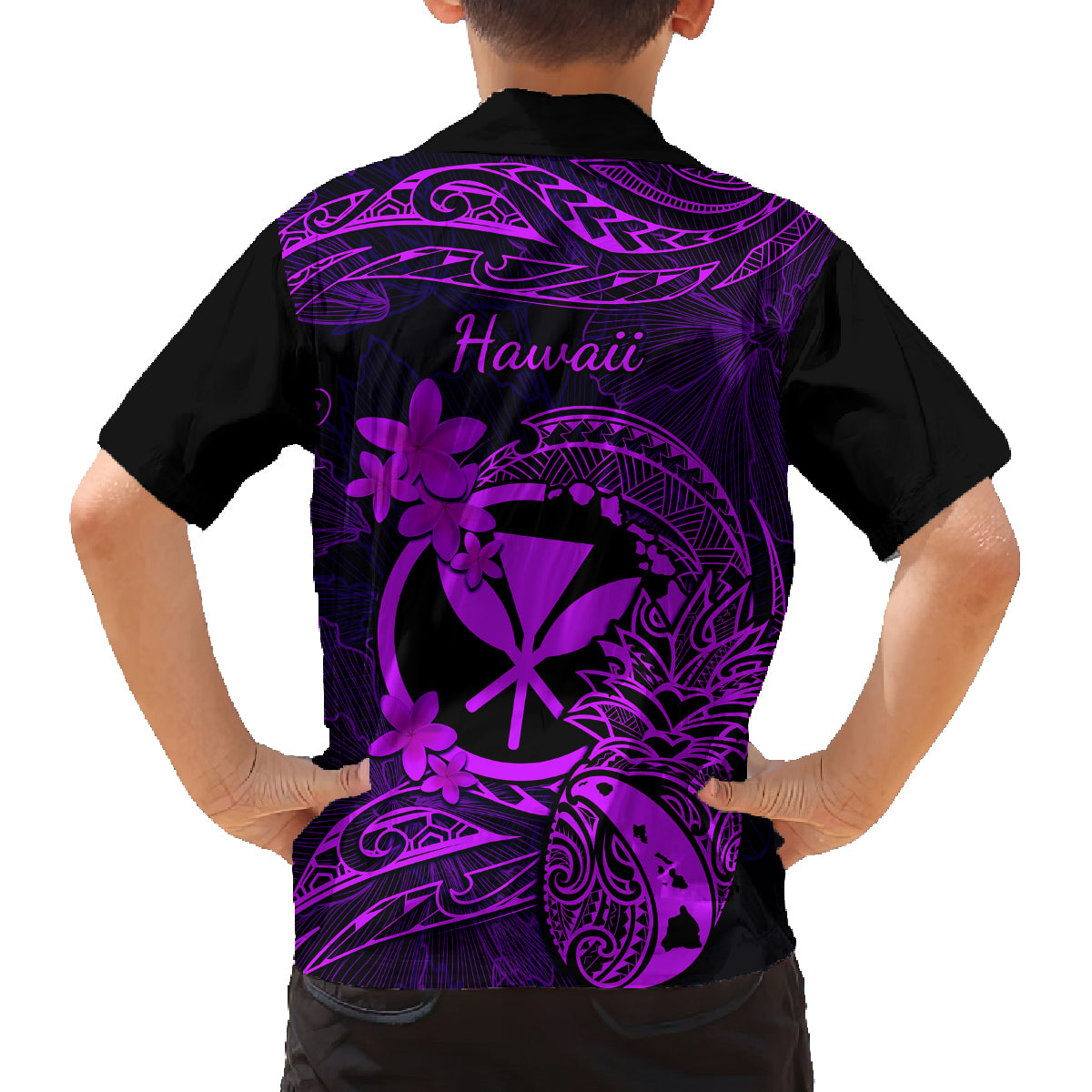 Hawaii Family Matching Off Shoulder Maxi Dress and Hawaiian Shirt Pineapple Mix Polynesian Plumeria Purple Version LT14 - Polynesian Pride