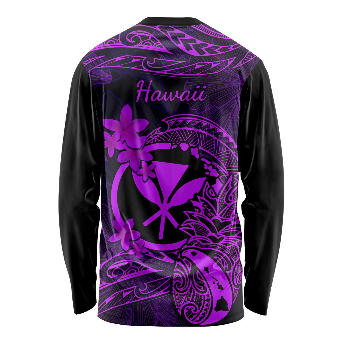 Hawaii Long Sleeve Shirt Pineapple Mix Polynesian Plumeria Purple Version LT14 - Polynesian Pride