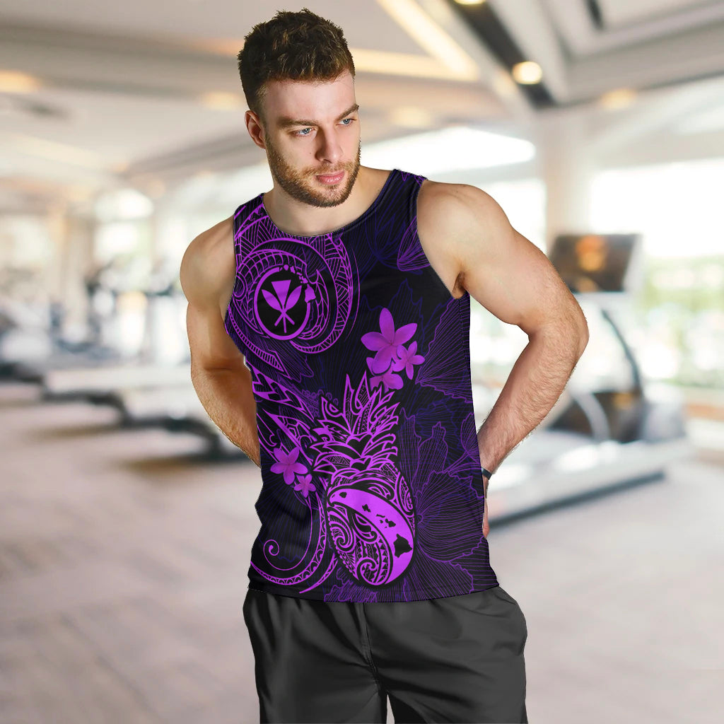 Hawaii Men Tank Top Pineapple Mix Polynesian Plumeria Purple Version LT14 - Polynesian Pride