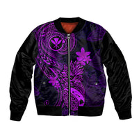 Hawaii Sleeve Zip Bomber Jacket Pineapple Mix Polynesian Plumeria Purple Version LT14 Unisex Purple - Polynesian Pride