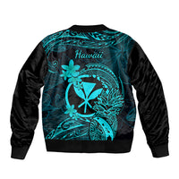 Hawaii Bomber Jacket Pineapple Mix Polynesian Plumeria Turquoise Version LT14 - Polynesian Pride