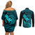Hawaii Couples Matching Off Shoulder Short Dress and Long Sleeve Button Shirts Pineapple Mix Polynesian Plumeria Turquoise Version LT14 - Polynesian Pride